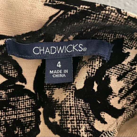 Chadwick’s 3/4 Sleeve Tan and Black Floral Dress With Raised Floral Print Size 4 - Picture 11 of 14